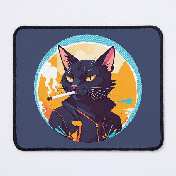 Item preview, Smoking cat, cool black cat with cigarette, illustration designed and sold by angel-cat-22.