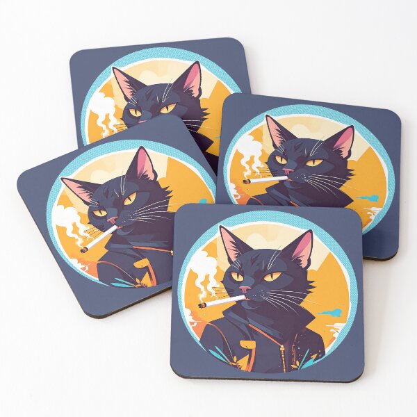 Item preview, Smoking cat, cool black cat with cigarette, illustration designed and sold by angel-cat-22.