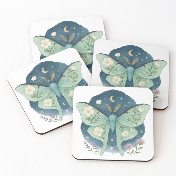 Item preview, Floral Luna Moth – Celestial Night Sky with Blossoms designed and sold by Zee's Whimsical Wonders.