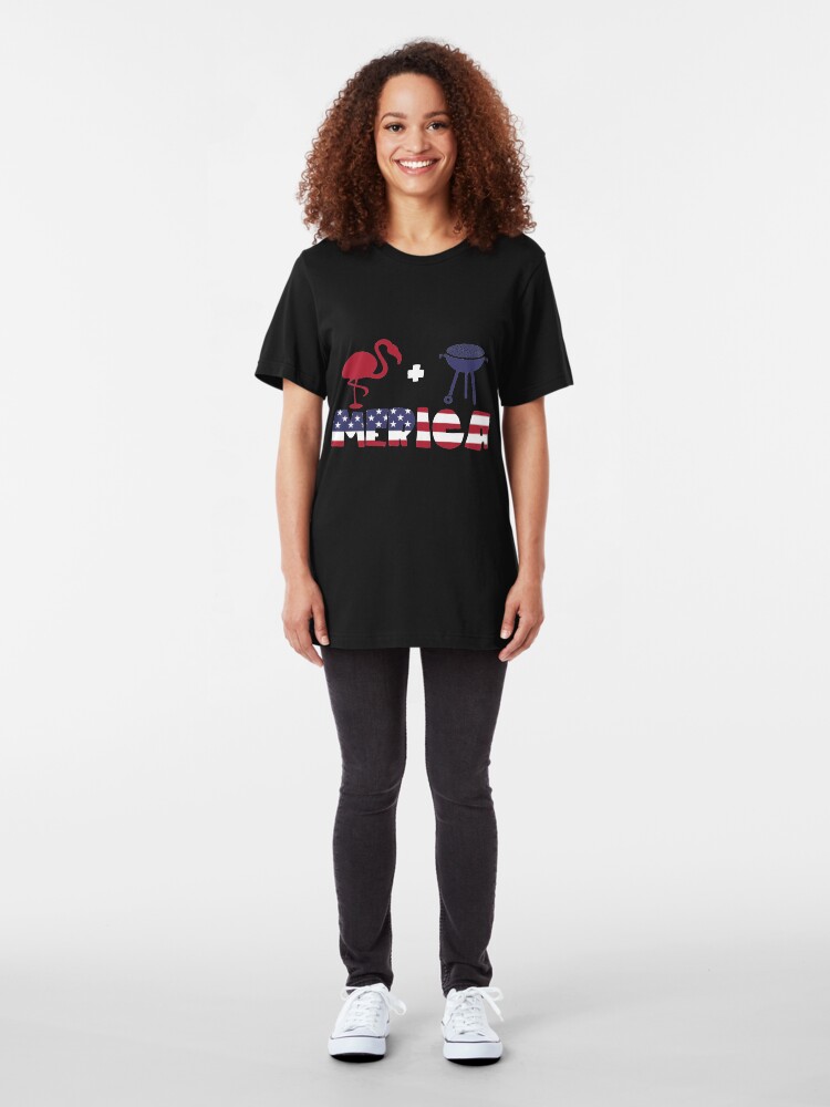 Vista alternativa de Camiseta ajustada Funny Flamingo plus Barbeque Merica American Flag