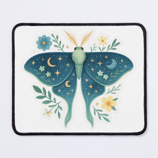 Item preview, Celestial Floral Moth – Moonlit Wings with Stars and Flowers designed and sold by Zee's Whimsical Wonders.