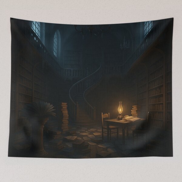 Item preview, Arcane Library Spiral • Dusty Gothic Book Haven With Oil Lamp Glow designed and sold by fairmaiden7.