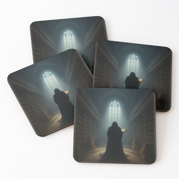Item preview, The Archivist’s Gaze • Cloaked Figure in Candlelit Gothic Library designed and sold by fairmaiden7.