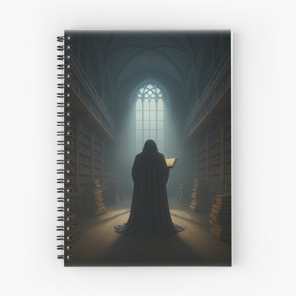Item preview, The Archivist’s Gaze • Cloaked Figure in Candlelit Gothic Library designed and sold by fairmaiden7.