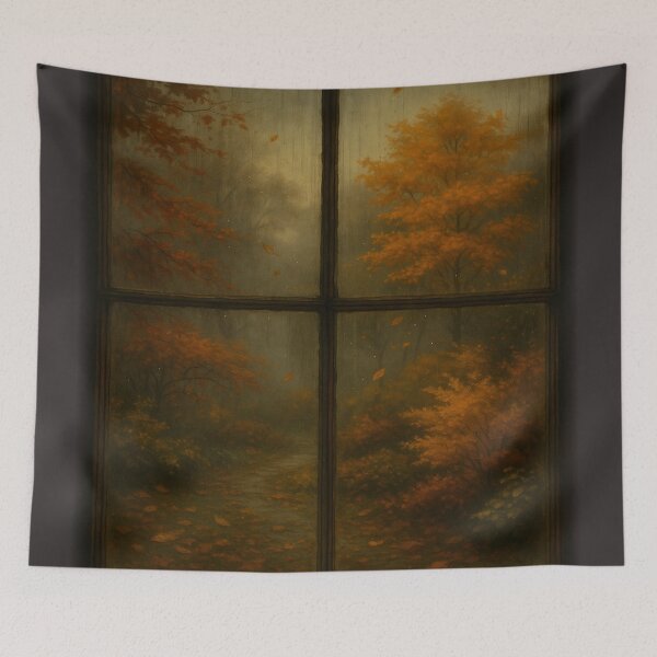 Item preview, Rainy Garden Window • Autumn Forest Path Behind Misty Glass Fantasy Art designed and sold by fairmaiden7.