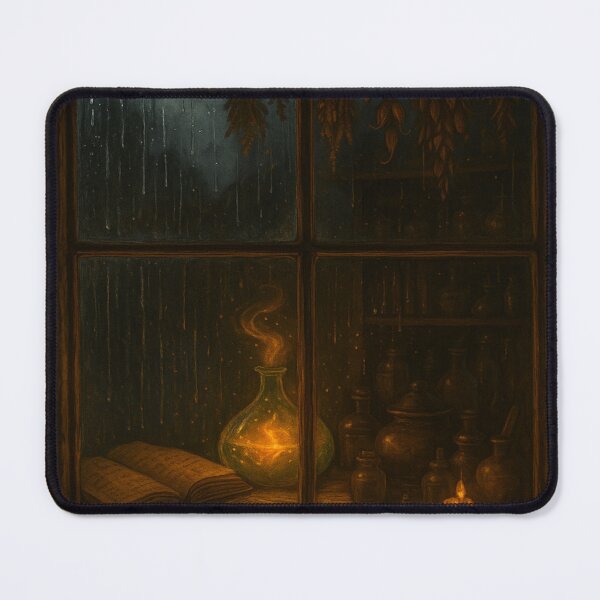 Item preview, Witch’s Workshop Window • Spellcraft Glow Behind Rainy Glass Fantasy Art designed and sold by fairmaiden7.