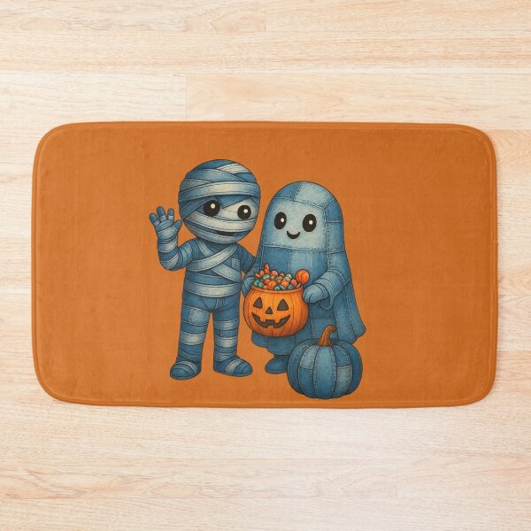 Item preview, Halloween Patchwork Denim – Cute Mummy, Ghost, Cat & Pumpkin Design designed and sold by Artinkcreative.