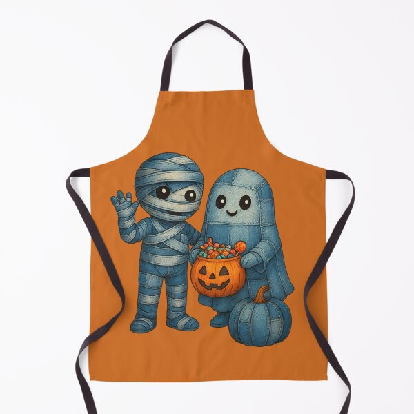 Aperçu de l'œuvre Patchwork d'Halloween en denim – Motifs mignons de momie, fantôme, chat et citrouille créée et vendue par Artinkcreative.
