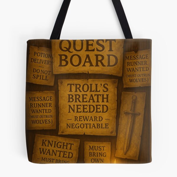 Item preview, “Troll’s Breath Quest Board • Fantasy Troll’s Breath Needed & Odd Jobs Wall Art” designed and sold by fairmaiden7.