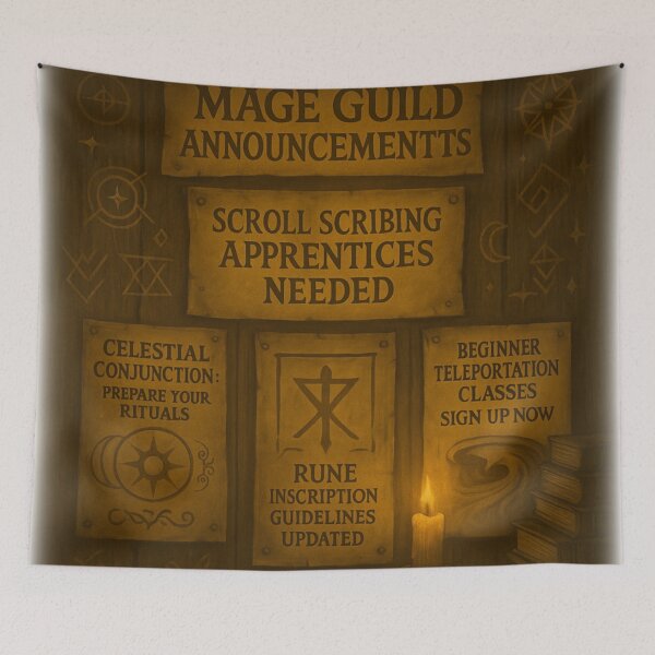 Item preview, Mage Guild Announcement Board · Scroll Scribing Apprentices Needed · Fantasy Wizard Scroll Wall Art designed and sold by fairmaiden7.