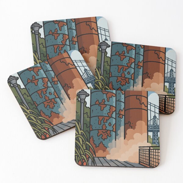 Item preview, Industrial Loft Art - Rusted Silos by the Bridge | Urban Illustration Print designed and sold by TheABview.