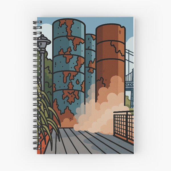 Item preview, Industrial Loft Art - Rusted Silos by the Bridge | Urban Illustration Print designed and sold by TheABview.