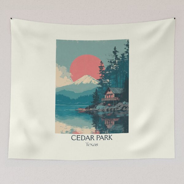 Item preview, Cedar Park Texas Vintage Travel Poster | Lake Scene Art designed and sold by TuncGK.