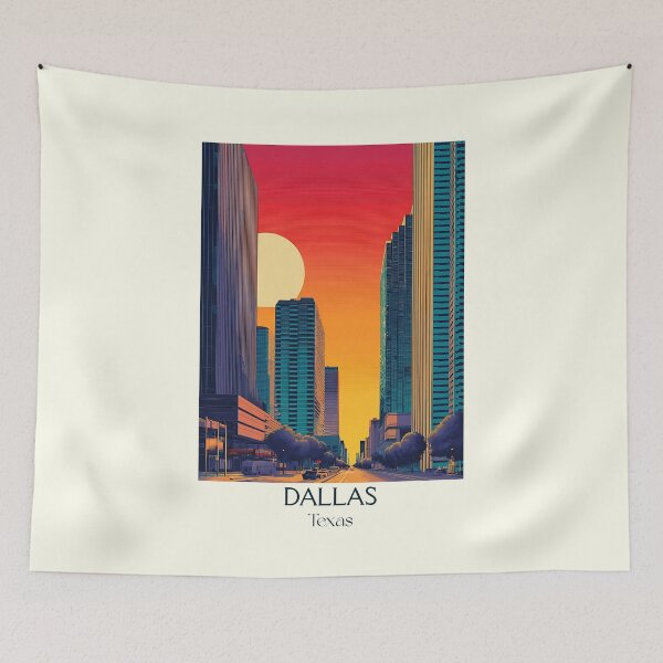 Item preview, Dallas Texas Vintage Travel Poster | Retro Skyline Art designed and sold by TuncGK.