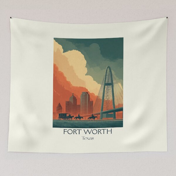 Item preview, Fort Worth Texas Vintage Travel Poster | Modern Cowtown Skyline designed and sold by TuncGK.