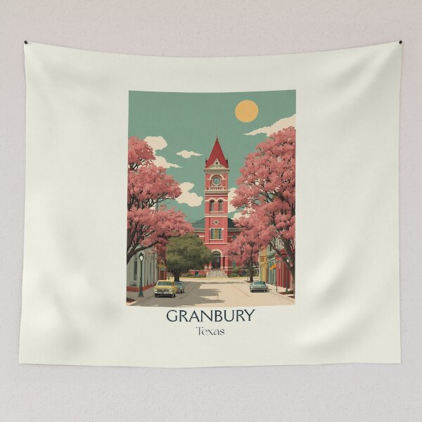 Item preview, Granbury Texas Vintage Travel Poster | Historic Courthouse Square designed and sold by TuncGK.