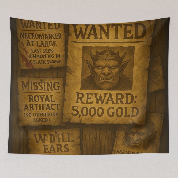 Item preview, “Fantasy Bounty Board – Goblin King, Necromancer & Troll Hunt Wanted Art” designed and sold by fairmaiden7.
