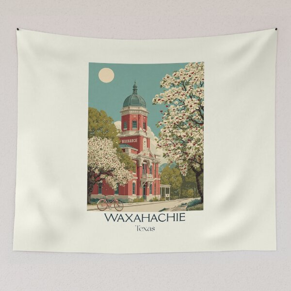 Item preview, Waxahachie Texas Vintage Travel Poster | Gingerbread City Art designed and sold by TuncGK.