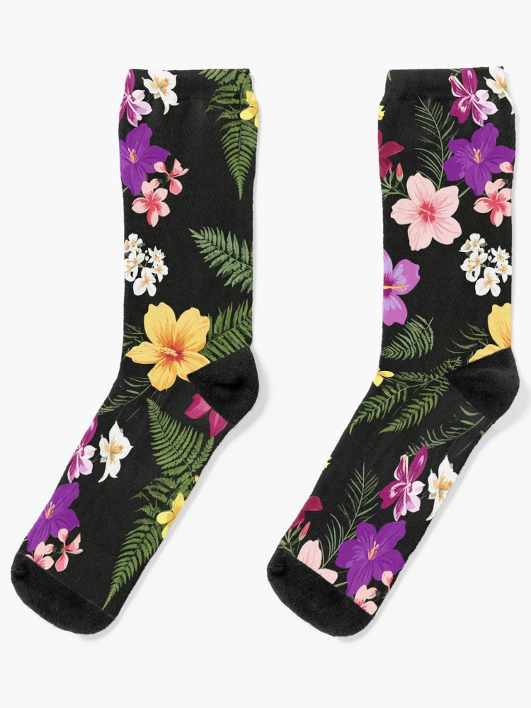 Tropical Hibiscus Floral Socks