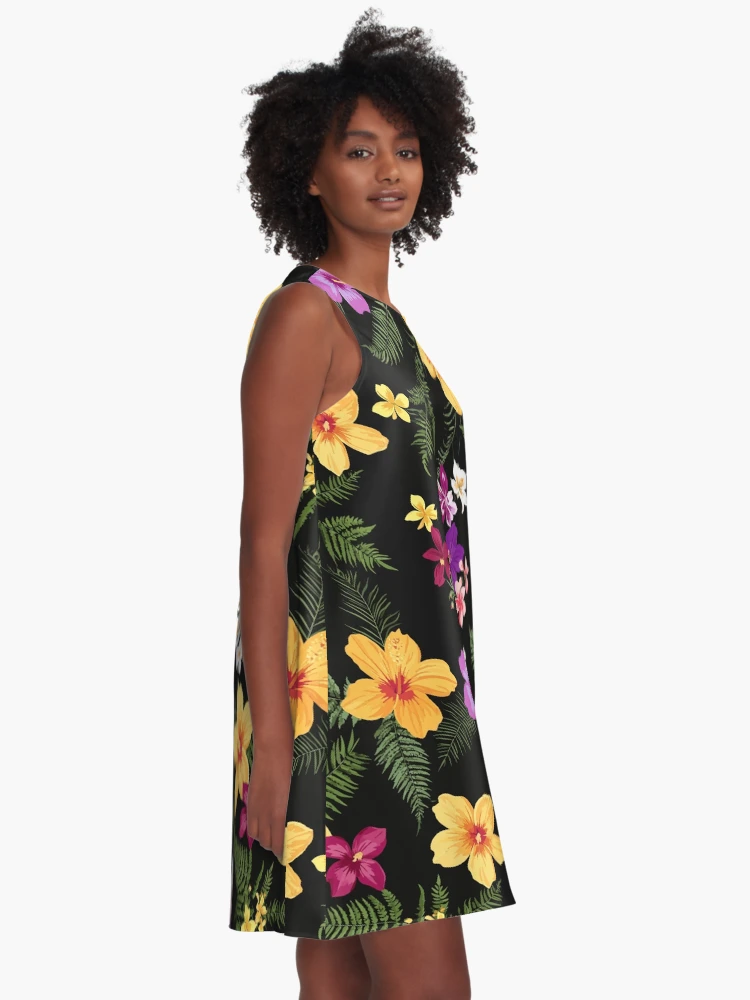 Tropical Hibiscus Floral A-Line Dress image 2