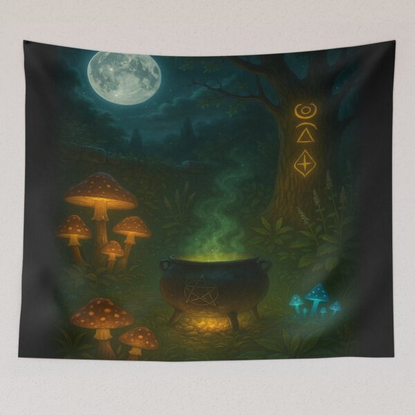 Item preview, Witch’s Garden Under Moonlight – Magical Mushroom & Herb Fantasy Scene designed and sold by fairmaiden7.