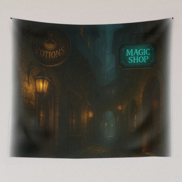 Item preview, “Enchanted Alleyway at Dusk – Magical Lantern-lit Fantasy Street Art” designed and sold by fairmaiden7.