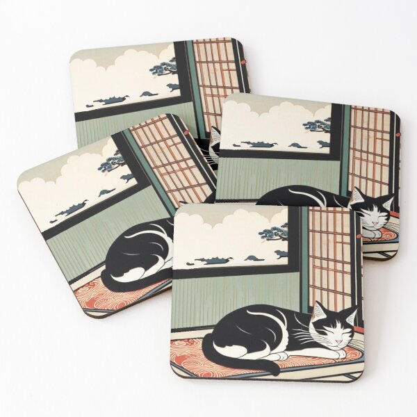 Item preview, Tuxedo Cat Sleeping in a Japanese Room – Ukiyo-e Style designed and sold by LEO'S CREATURE　れおずくりーちゃー.