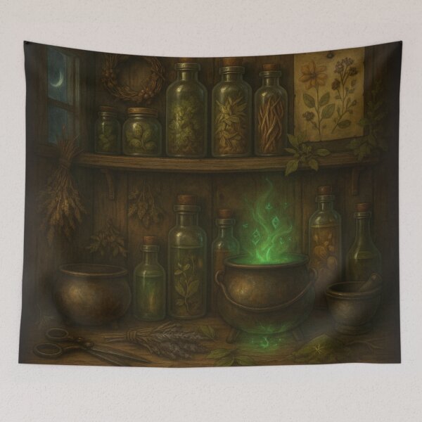 Item preview, Cottage Alchemist's Wall – Glowing Herb Jars & Botanical Magic Decor designed and sold by fairmaiden7.