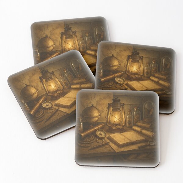 Item preview, “Lanternlit Explorer’s Desk – Fantasy Lore & Vintage Map Wall Art” designed and sold by fairmaiden7.