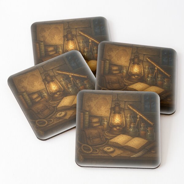 Item preview, “Lanternlit Explorer’s Shelf – Vintage Travel Study & Naturalist Decor” designed and sold by fairmaiden7.