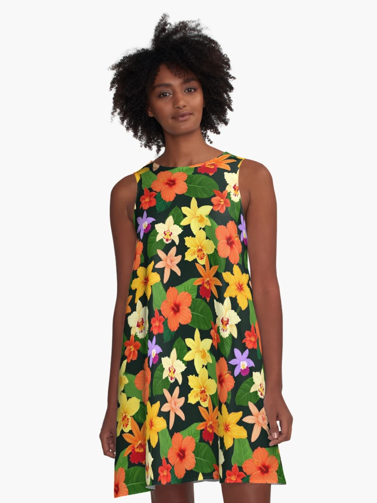 Tropical Floral A-Line Dress