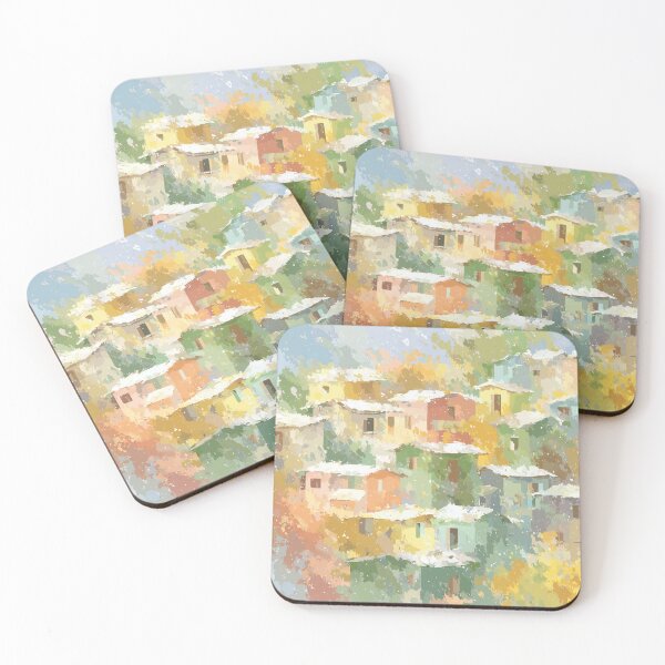 Item preview, Colorful Watercolor Village Pattern with Snow-Covered Rooftops designed and sold by solynneart.