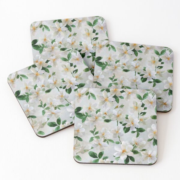 Item preview, Watercolor White Jasmine Floral Pattern designed and sold by solynneart.