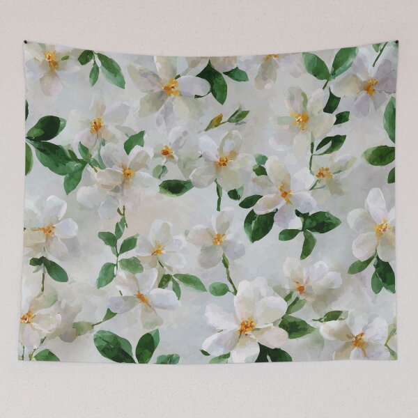 Item preview, Watercolor White Jasmine Floral Pattern designed and sold by solynneart.