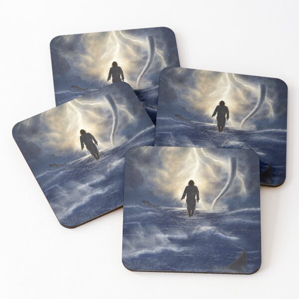 Item preview, Divine Storm Art Print - Jesus Walks on Water, Tornado & Shark Biblical Wall Decor (Matthew 14:27) designed and sold by BhupiVision.
