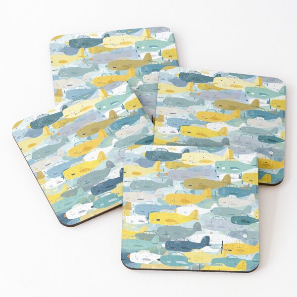 Item preview, Retro Airplanes Watercolor Pattern – Aviation Design in Blue & Yellow designed and sold by solynneart.