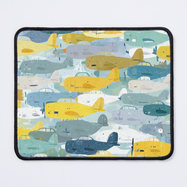 Item preview, Retro Airplanes Watercolor Pattern – Aviation Design in Blue & Yellow designed and sold by solynneart.