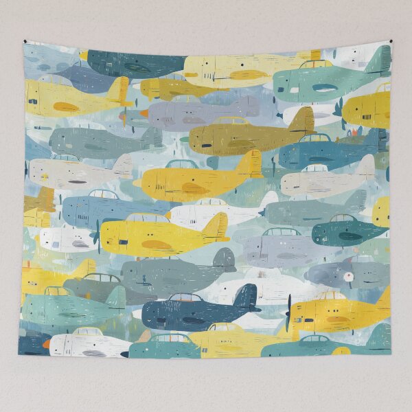 Item preview, Retro Airplanes Watercolor Pattern – Aviation Design in Blue & Yellow designed and sold by solynneart.