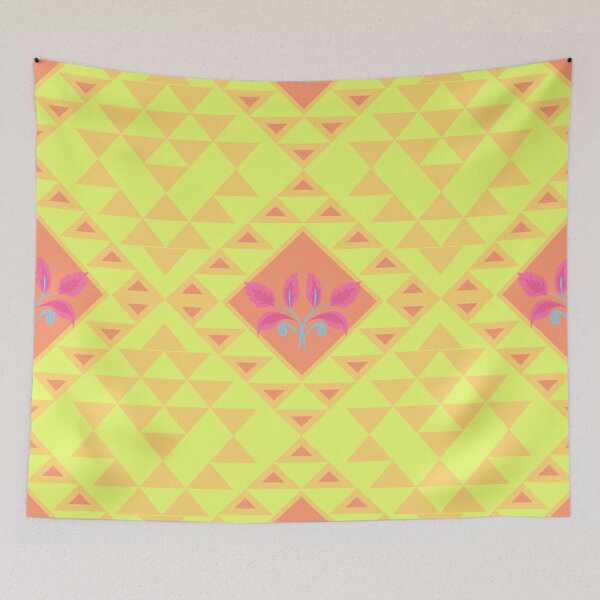 Item preview, Abstract Geometric Pattern Yellow Orange and Pink Triangles and Floral Motifs designed and sold by Crispifly.