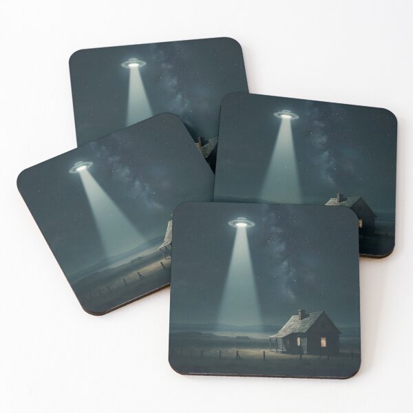 Item preview, Dark Green UFO – Cinematic Night Sky Alien Abduction Over Farmhouse with Beam | Illustration designed and sold by Pineapple And Cherries.