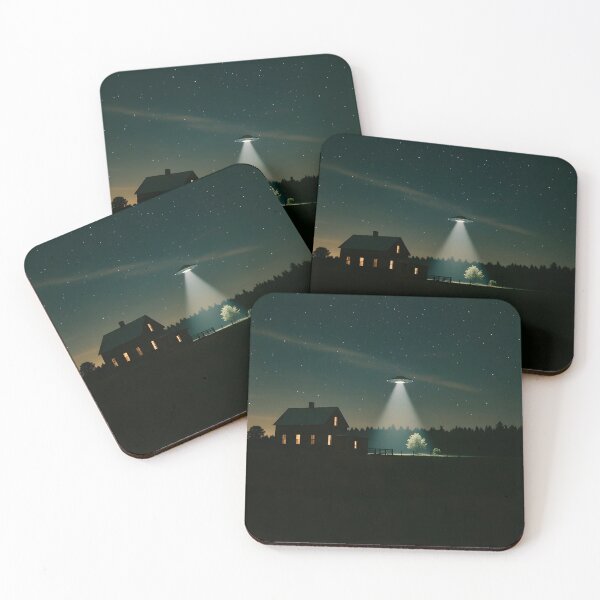 Item preview, Elegant Dark UFO – Cinematic Night Sky Alien Abduction with Green Beam Over Farmhouse | Illustration designed and sold by Pineapple And Cherries.