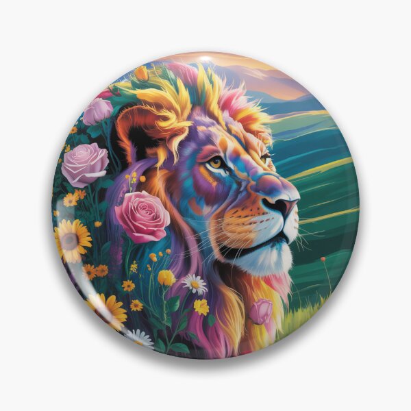 Item preview, A digital painting of a majestic lion's head crafted entirely from colorful wildflowers. designed and sold by PrintoThink.
