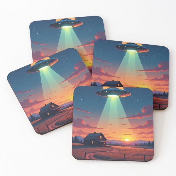 Item preview, Vintage UFO – Colorful Cinematic Alien Encounter Over Farmhouse | Illustration designed and sold by Pineapple And Cherries.