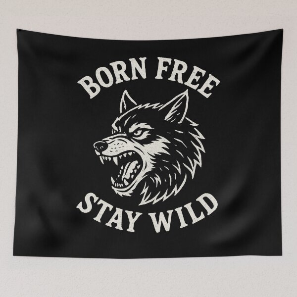 Item preview, Born Free Stay Wild – Fierce Wolf Punk Retro Graphic designed and sold by Mewra.
