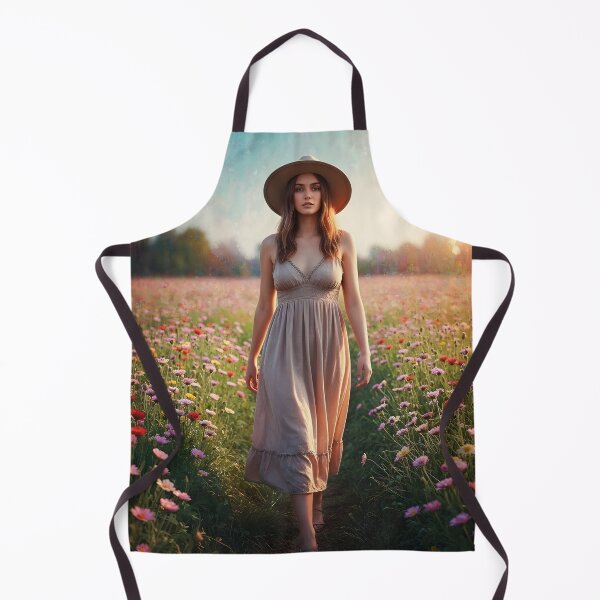 Item preview, Boho-Chic Young Woman Strolling Through a Sunlit Flower Field in a Flowing Dress | Illustration designed and sold by Pineapple And Cherries.