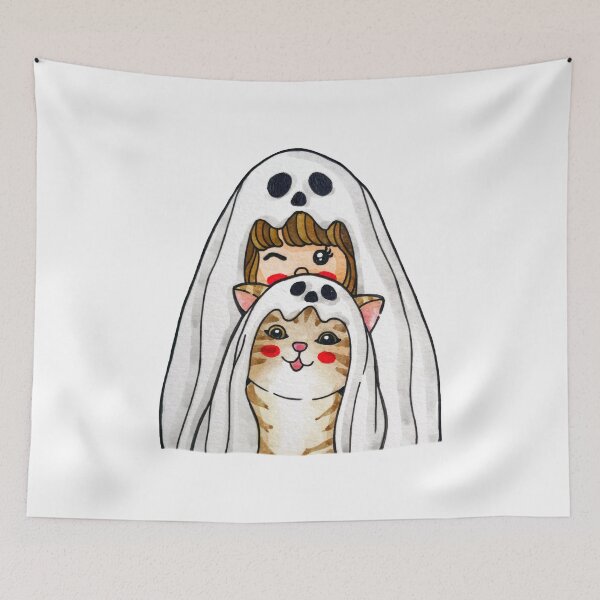 Item preview, Cute Halloween Girl with Ghost Cat Cloak designed and sold by PangmulCartoon.