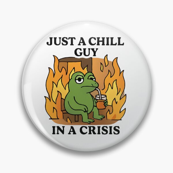 Item preview, Just a Chill Guy in a Crisis – Funny Frog Meme Sticker designed and sold by PixeloraStudio.
