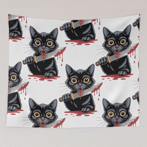 Item preview, Murderous Cat with Knife - Creepy Cute Killer Cat Pattern designed and sold by YourSocialBae.