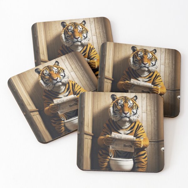 Item preview, Tiger Reading Newspaper in Rustic Bathroom designed and sold by vk09.