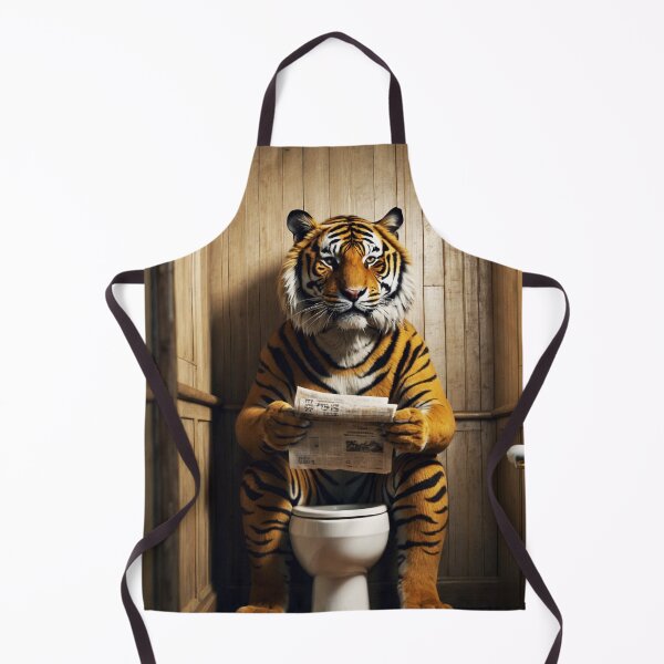 Item preview, Tiger Reading Newspaper in Rustic Bathroom designed and sold by vk09.